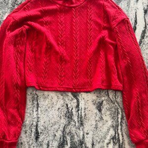 Shein red cable knit cropped mock neck sweater mock neckline XL